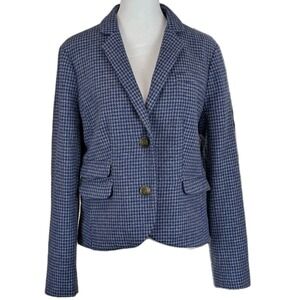 Lands End 100% Wool Houndstooth Blazer Size 6 Blue Gray 2-Button Pockets Career‎